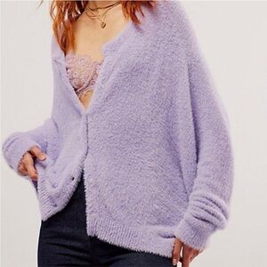 Free People One Sela purple fuzzy oversized cardigan
